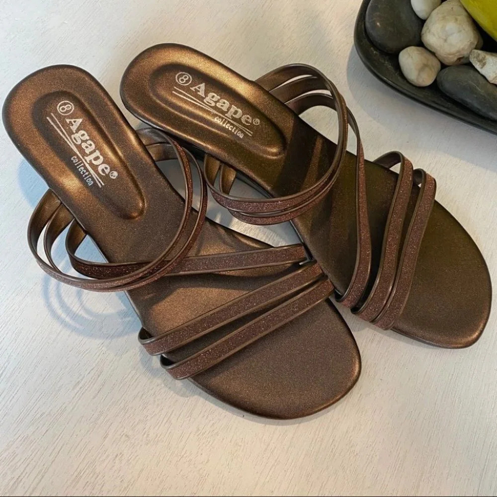 Agape Strappy Sparkle Wedge Sandals Shoes‎